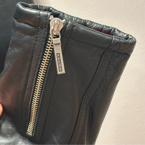 RALPH Ralph Lauren Genuine Leather Black Moto Jacket Quilted Red Lining Medium - Picture 12 of 16